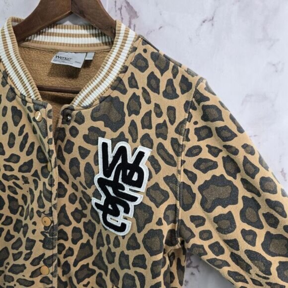 Wesc Jacket Womens Small Brown Sweatshirt Bomber Leopard Cheetah Varsity - Picture 9 of 10